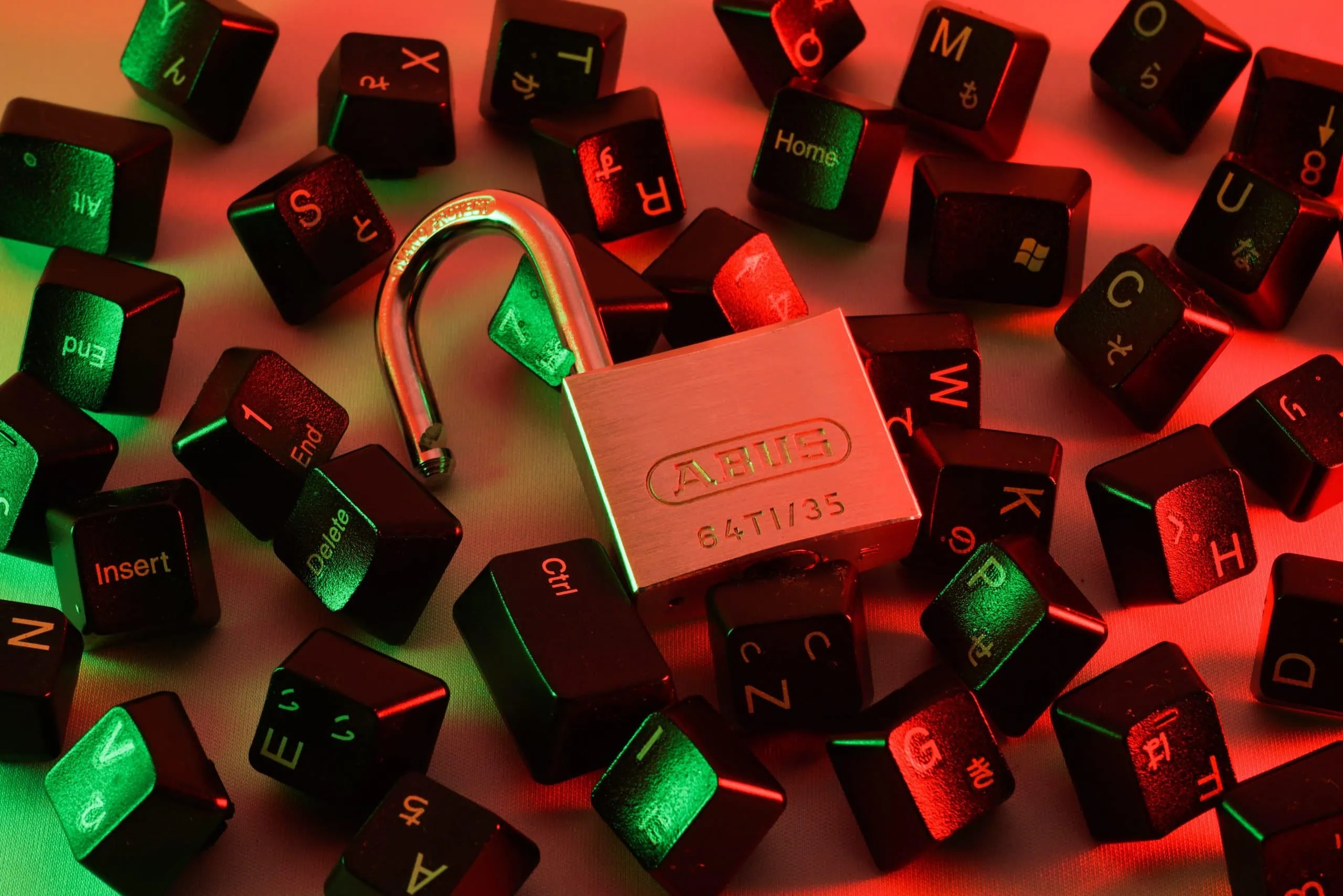 Lock surrounding keycaps depicting cyber security
