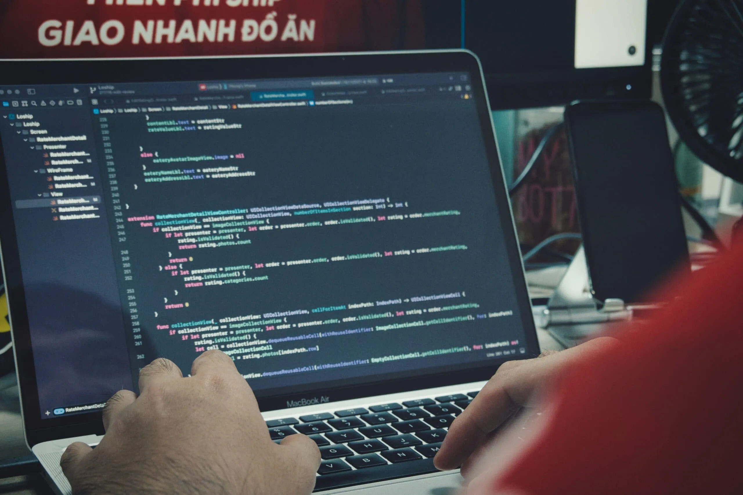Man working on cybersecurity code