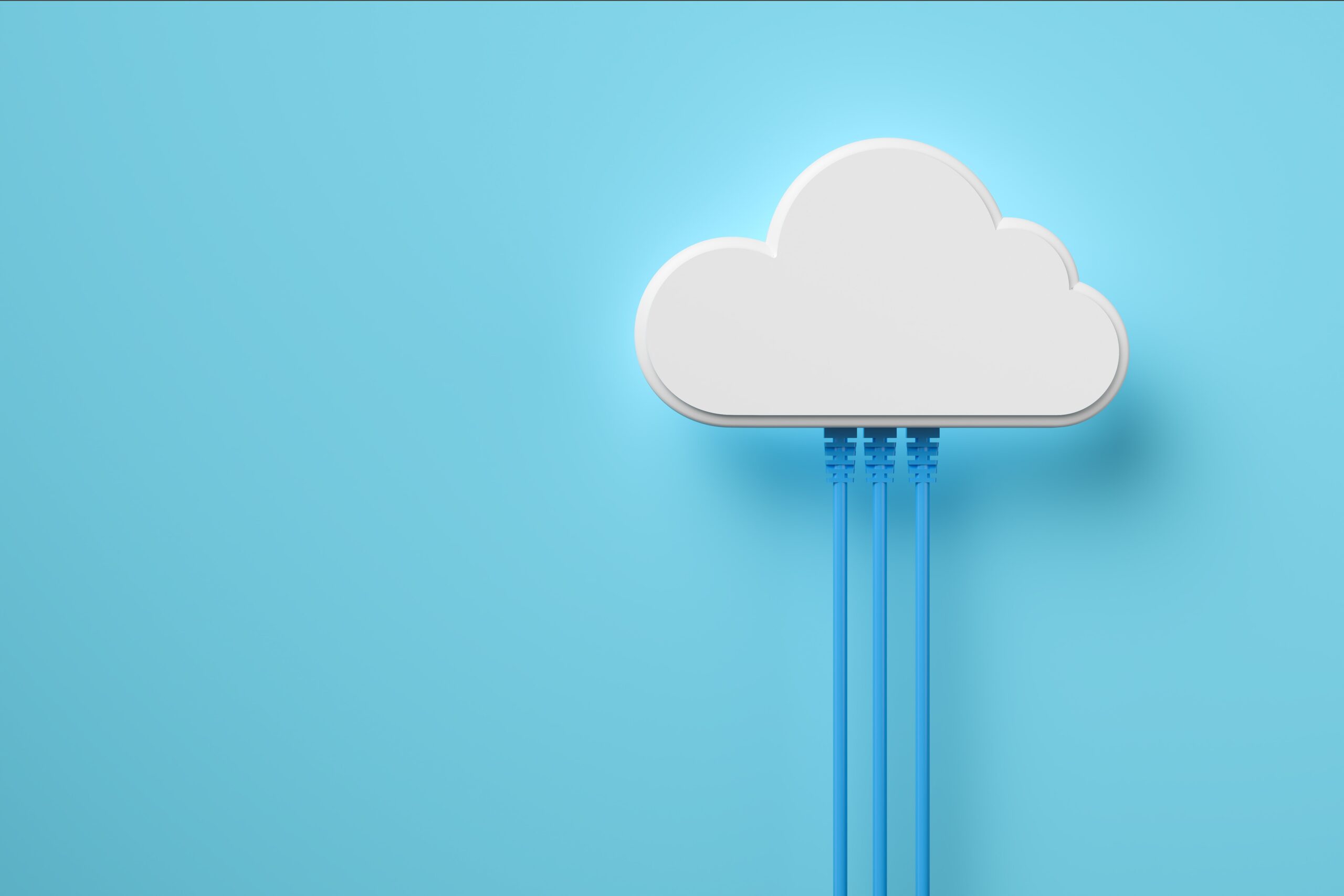 Icon of cloud connected to Ethernet cable symbolizing the benefits of using cloud computing in networking