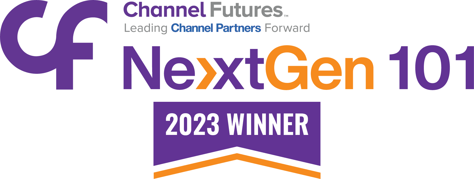 Winner logo for Channel Futures' NextGen 1010, highlighting provider’s excellence in managed IT services for small businesses.