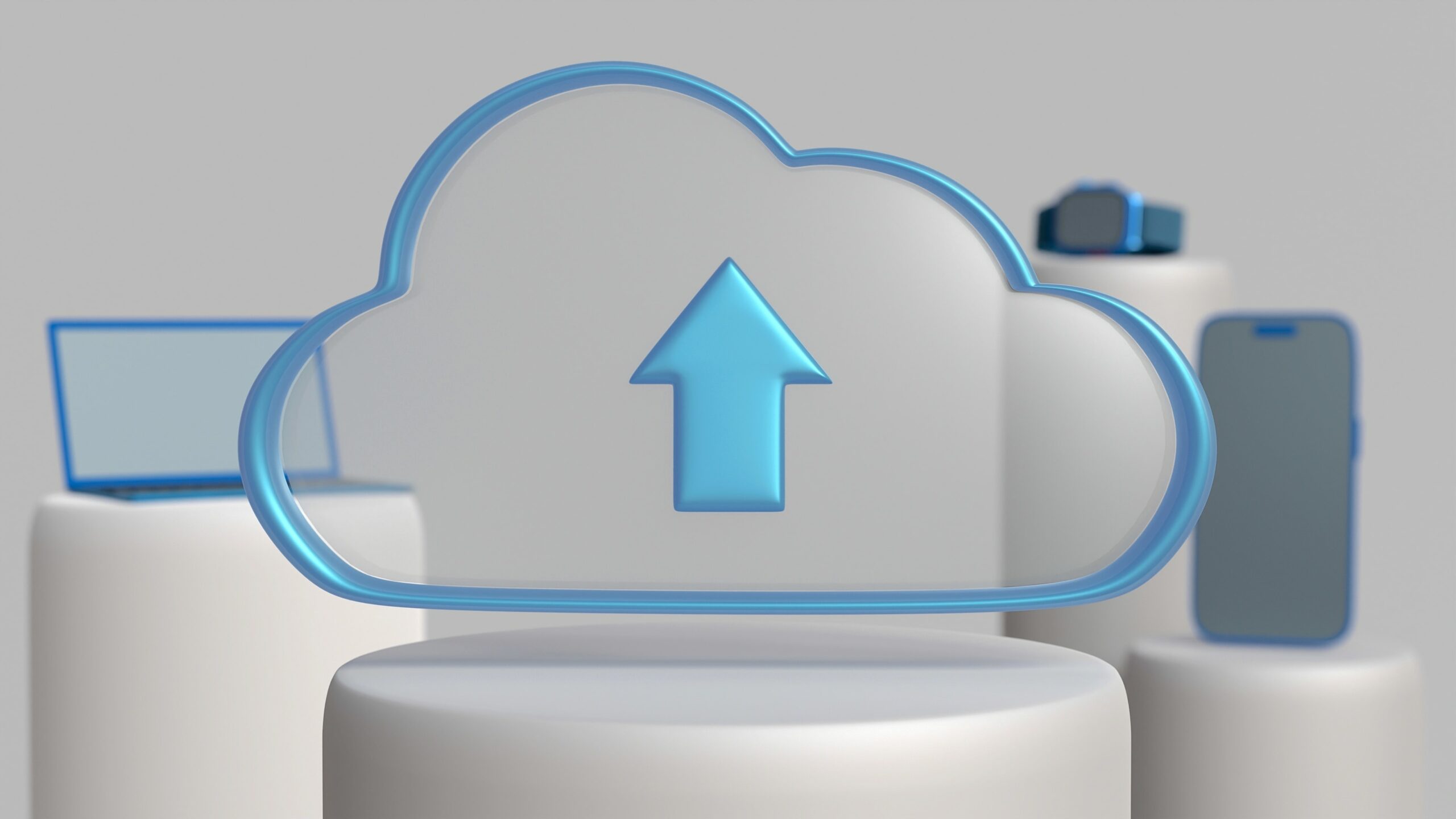 A cloud backup solution with an arrow pointing up.