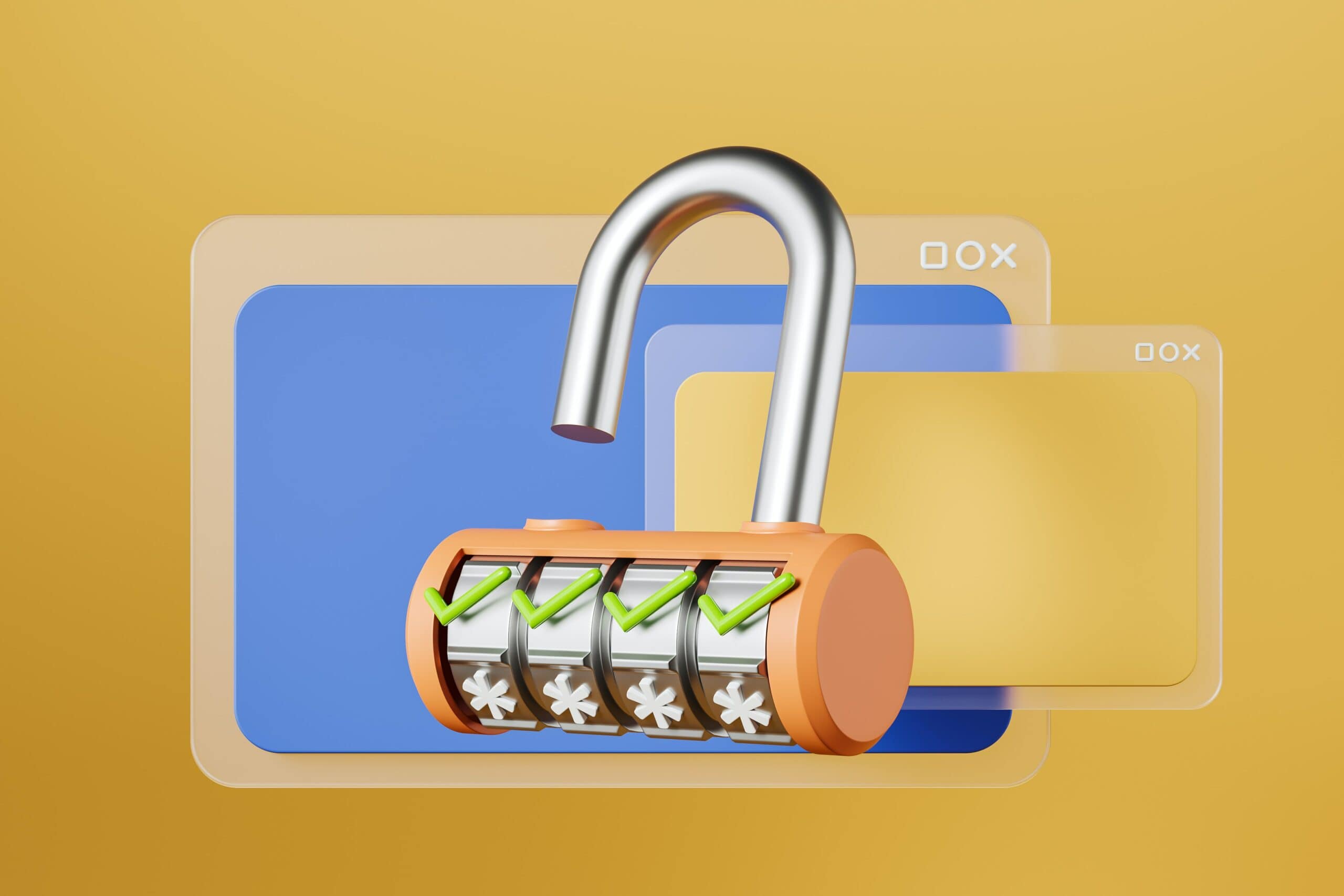 An image of a padlock on a yellow background illustrating secure password protection.